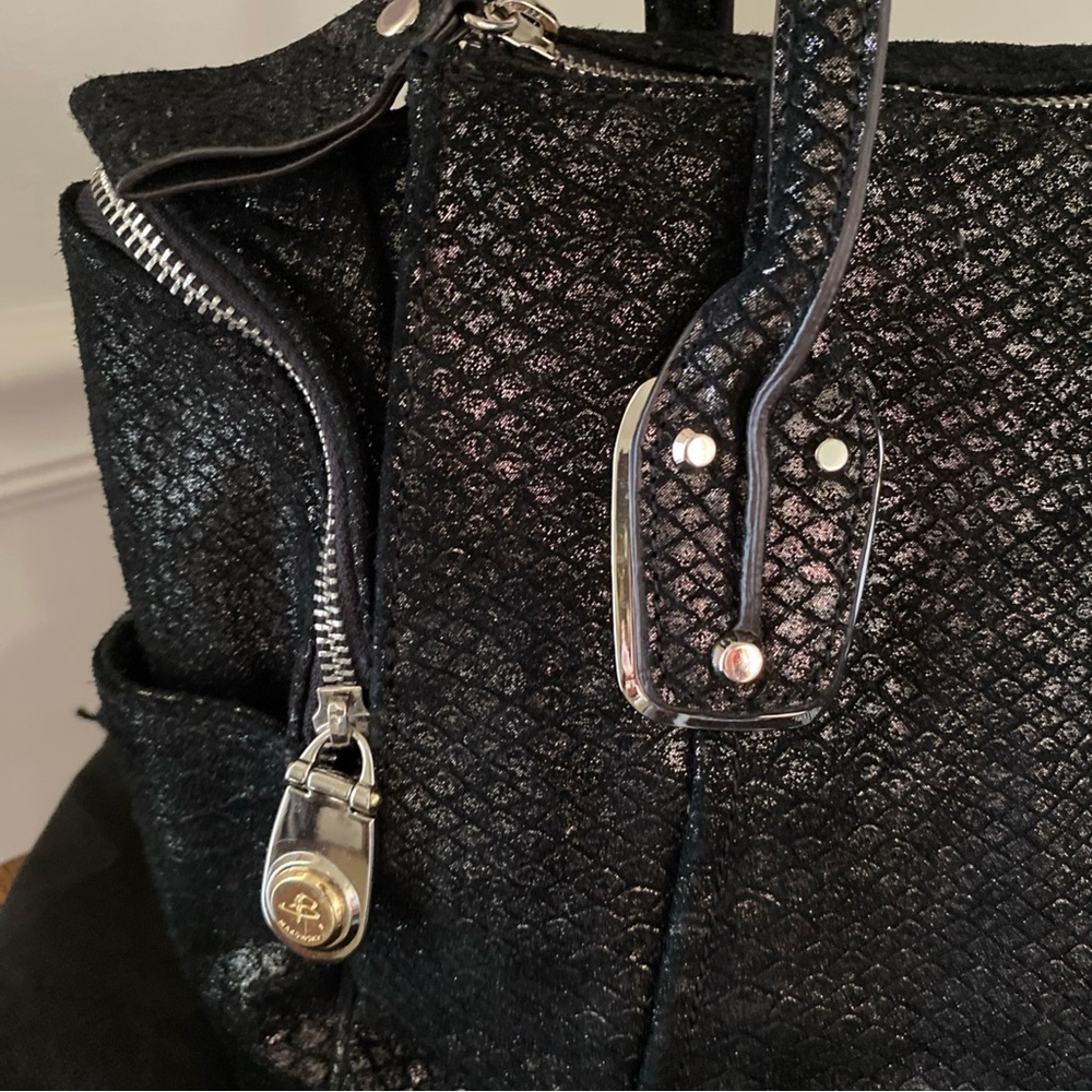 B. Makowsky Black Satchel with Silver Hardware - Picture 3 of 8